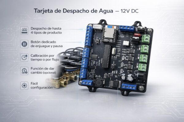 Tarjeta vending despacho de agua valvula 12v Con audio