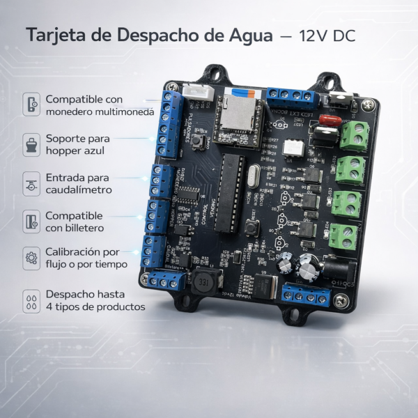 Tarjeta vending despacho de agua valvula 12v Con audio